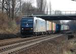 185 546-9 (OHE,LTH) mit Containerzug am 21.03.2009 durch Limmer -> Seelze Rbf