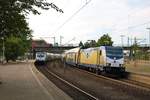 Metronom 146 537-6 in Hamburg Harburg am 18.07.19 vom Bahnsteig aus fotografiert