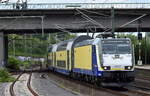 metronom Eisenbahngesellschaft mbH, Uelzen [D] mit der  146-07  [NVR-Nummer: 91 80 6146 507-9 D-BTH] und einem Regionalzug am 11.07.23 Einfahrt Bahnhof Hamburg-Harburg.