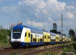Eine 5-Teilige Dostogarnitur der Metronom-Eisenbahngesellschaft durchfhrt am 6.07.09 als ME 39425 Hamburg-Hbf - Cuxhaven Hamburg-Unterelbe Richtung Buxtehude.