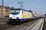 ME 146-11(alias146 511-1)der metronom Eisenbahngeseelschaft hattee am 15.08.2009 um 11.58Uhr ein kurzen Halt im Bahnhof Elze.Rechts im Hintergrund steht VT 4.09 der Eurobahn.