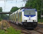 146 535-0 mit ihrer Me Leistung nach Uelzen. Aufgenommen am 06.07.2010 in Radbruch.