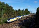 146 537-6 bringt am 29.09.13 ihrem Metronom von Hamburg nach Bremen, hier bei der Ausfahrt aus Tostedt.