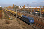 MGW 185 642 durchfährt Köln-Porz mit einem Gleisbauzug.
