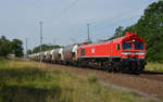 Am 19.06.19 rollte 266 442 der MEG mit einem Silozug durch Burgkemnitz Richtung Wittenberg.