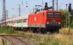 MEG 142 848 mit Abfuhr aus Mukran am 15.07.2018 durch Anklam Höhe Hafenstrasse.