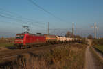 145 065-9 der MEG mit einem Ganzzug Gaskesselwagen in Richtung BRaunschweig. Fotografiert am 28.03.2022. 