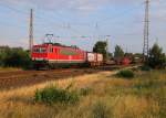 155 119-1 (MEG 706) mit gemischtem Güterzug in Fahrtrichtung Norden. Aufgenommen bei Wahnebergen am 22.07.2014.