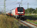 Die MEG 159 239 hatte,am 14.September 2022,zusammen mit dem ÖBB 4758 101 und 4758 105 eine Bewegungsfahrt von Mukran nach Bergen/Rügen unternommen.Hier stand der Zug zur Rückfahrt nach Mukran in Bergen/Rügen.