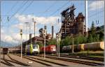 E-Lok ES 64 U2-014 der Mittelweserbahn wartet in Donawitz auf  einem Stahlbrammenzug mit dem sie anschlieend nach Salzburg fhrt.
14.06.2008