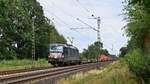MRCE X4E-659 (193 659), vermietet an boxXpress, mit Containerzug in Richtung Bremen (Nienburg, 17.07.2020).