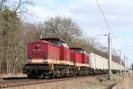 204 354-5 und 204 347-9 MTEG mit Hackschnitzelzug am 26.03.2011 zwischen Nennhausen und Rathenow