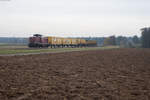 V100 2335 der NeSa mit einem kurzen SPENO Bauzug bei Oberteich Richtung Hof, 04.11.2017