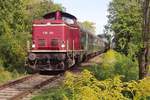 V 100 1041 der NeSA (Eisenbahn-Betriebsgesellschaft Neckar-Schwarzwald-Alb mbH) berquert am 11.09.2011 zwischen Krebronn und Langenargen mit einem Sonderzug die Argen.