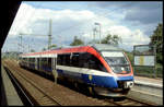 Der Prignitzer Eisenbahn VT 643.06 wartet hier am 22.8.2006 im Bahnhof Bottrop auf den nächsten Einsatz.