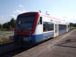 Der Regio Shuttle VT 650.05 der Prignitzer Eisenbahn ist am 17.08.13 auf der Achertalbahn im Einsatz.Hier steht er im Bahnhof von Achern.