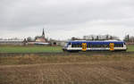 NEB VT 018 im Bereich Golzow (bei Eberswalde) am 5. Januar 2018.
Das Fahrzeug war als RB 63 von Eberswalde nach Joachimsthal unterwegs.