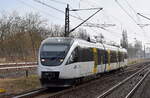 NEB mit  VT 643.11  (NVR:  95 80 0643 367-5 D-NEBB ) als RB 12 nach Templin bei der Einfahrt Bahnhof Berlin Hohenschönhausen am 10.02.23 