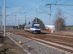 Am 26.März 2016 fuhr der NEB VT730,von Templin kommend,in Löwenberg,auf die Hauptstrecke Rostock/Stralsund-Berlin.