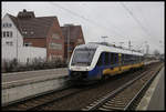 NWB VT 648182 ,aus Hildesheim kommend, erreicht hier am 6.1.2021 um 11.57 Uhr den Endbahnhof Bünde in Westfalen.