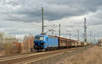 192 010 der Northrail führte für die TX Logistik den Papierzug am 01.03.20 durch Landsberg Richtung Halle(S).
