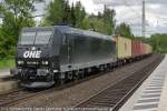 Uelzen,  Osthannoversche Eisenbahnen AG (OHE)  MRCE Dispo E-Lok 185 546-9 (91 80 6185546-9 D-DISPO), mit Containerzug südwärts fahrend, 2013,05,23