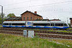 Der Dieseltriebzug 646 103 bei der Einfahrt am Bahnhof in Züssow. (Mai 2021)