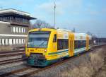 VT 650 60 fhrt am 13.02.2008 in den Bahnhof Berlin-Ahrensfelde ein, die Stationsanzeige ist schon fr die Rckfahrt auf Werneuchen eingestellt.