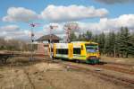 VT 650 der Ostdeutschen Eisenbahn GmbH von Hagenow nach Neustrelitz bei der Einfahrt in den Bahnhof Karow/Meckl. 18.03.2008