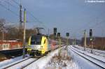 ES 64 U2 - 011 (182 511-6) MRCE Dispolok GmbH fr ODEG - Ostdeutsche Eisenbahn GmbH mit dem RE4 (RE 37316) von Ludwigsfelde nach Rathenow, bei der Einfahrt in Rathenow. Geschoben hatte die ES 64 U2 - 029 (182 529-8). 14.12.2012