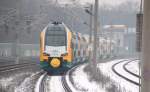 Nachschuss auf ODEG ET 445 101 mit 445 110 im Schlepp Richtung Wustermark am 25.01.2013 in Rathenow 