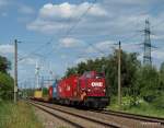 MaK G1600 120072 der OHE dieselt am 23.06.10 mit einem Containerzug durch Hamburg-Moorburg Richtung Hamburg-Harburg.