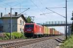 145-CL 013 (145 091-5) OHE - Osthannoversche Eisenbahnen AG mit Containerzug in Vietznitz Richtung Friesack(Mark) unterwegs.