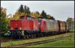 PBSV 06 drckt 145-CL 001 mit dem Gipsexpress zum Nordhafen. Stralsund am 11.10.08 