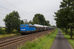 140 037 der PRESS fährt mit einem Autozug bei Dörverden in Richtung Wunstdorf, aufgenommen am 17.
