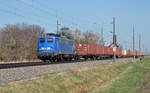 140 038 der Press führte am 12.04.18 im Auftrag von Metrans einen Containerzug nach Leipzig-Wahren durch Braschwitz.