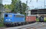 PRESS 140 038-0  (NVR-Nummer: 91 80 6140 851-7 D-PRESS) verlässt mit Containerzug den Hamburger Hafen, 18.06.19 Bahnhof Hamburg-Harburg.
