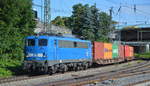 Press  140 017-5  (NVR:  91 80 6 140 806-1 D-PRESS ) für METRANS mit einem Containerzug bei der Ausfahrt Hamburger Hafen am 25.06.20 Bf.