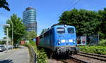 Press mit  140 041-5  (NVR:  91 80 6 140 810-3 D-PRESS ) und Containerzug aus Richtung Hamburger Hafen kommend durch Hamburg Harburg fahrend am 16.06.21