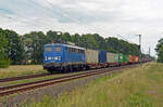 140 008 (140 845) der Press führte am 11.06.22 einen Metrans-Containerzug aus Leipzig-Wahren kommend durch Jütrichau Richtung Magdeburg.