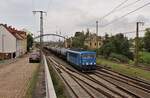 155 059 war am 27.09.21 mit einem Kesselzug in Gößnitz zu sehen.