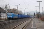 PRESS 145 023-6 mit einem Containerzug, am 19.02.2011 in Kreiensen