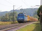 Das Highlight am 05.08.2012 kam in doppelt blauer Form von 140 038-0 (140 851) und 140 037-1 (140 831) der PRESS mit Strabag Bauzug in Richtung Norden.