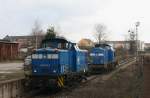 10.3.2013 Dresden Friedrichstadt. 346 019 der Pressnitztalbahn und 204 031 abgestellt am Nordrand des Rangierbahnhofs