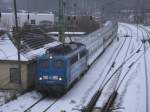 PRESS 140 037,am 27.Januar 2013,mit einem Sonderzug neben dem ehmaligen Kleinbahnhof in Bergen/Rgen.