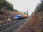 253 015-8 der Press brachte am 08.12.14 einen Holzzug nach Plauen/V oberer Bahnhof.