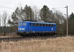 Solo ist diese schicke 140 041-5 der PRESS unterwegs in Richtung Büchen. 09.04.2018, 3km östlich von Büchen.