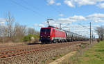 189 800 der MTEG führte am 22.03.20 einen Kesselwagenzug für die Press durch Greppin Richtung Dessau.