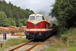 Am 23.08.20 fuhr 118 757-4 (PRESS) einen Sonderzug (1820) von Chemnitz Hbf nach Katzhütte. Hier ist der Zug in kurz vor Katzhütte zu sehen.