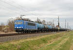 155 059 (155 204) der Press führte am 06.04.22 einen Kesselwagenzug durch Braschwitz Richtung Halle(S).